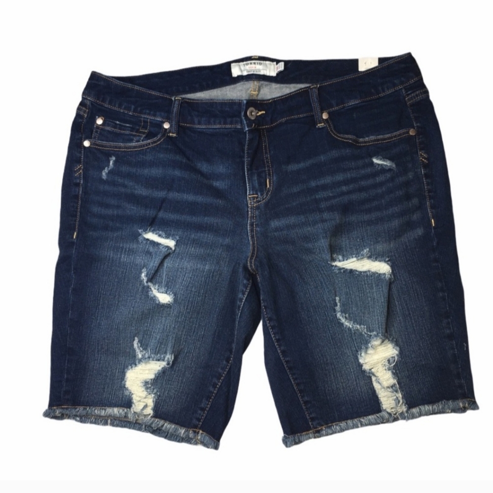 Torrid Distressed Denim Raw Hem Shorts